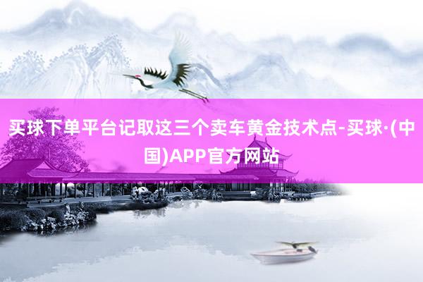 买球下单平台记取这三个卖车黄金技术点-买球·(中国)APP官方网站