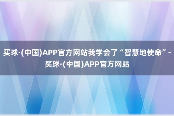 买球·(中国)APP官方网站我学会了“智慧地使命”-买球·(中国)APP官方网站