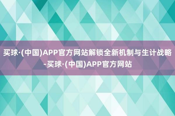 买球·(中国)APP官方网站解锁全新机制与生计战略-买球·(中国)APP官方网站